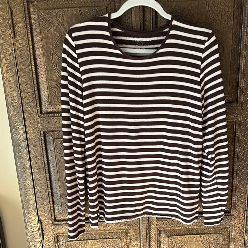 Majestic Brand Striped choc brown and cream Long Sleeve Top